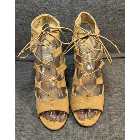 CL by LAUNDRY Tan Shoes Open Toe Block Heel Straps Lace Up - Women's Size 10 - Picture 2 of 9